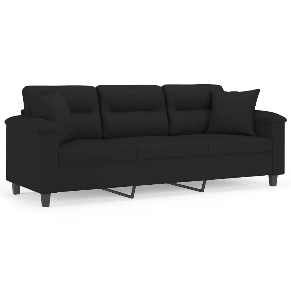 Divano a 3 Posti con Cuscini Nero 180 cm Tessuto Microfibracod mxl 75202