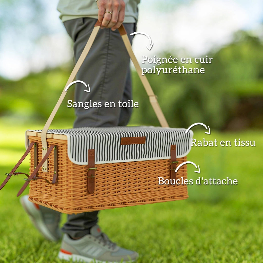 Cestino da Picnic in Vimini 4 Persone con Tavolo da Vino in Pino ¨C zephmum ¨C Marrone Chiaro