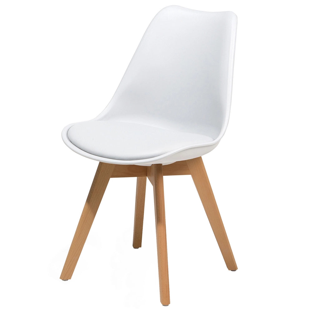 Set di 2 Sedie da Pranzo Ecopelle colore bianco con  Gambe in Legno Lucide soggiorno sala da pranzo