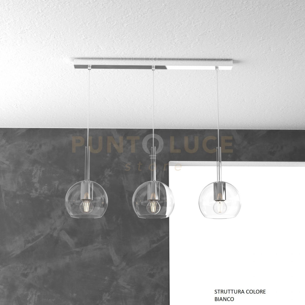 SOSP. BIANCO RETTANGOLARE 3 LUCI VETRI TUTTI PICCOLO TRASPARENTE 1155BI-S3 RP-TR