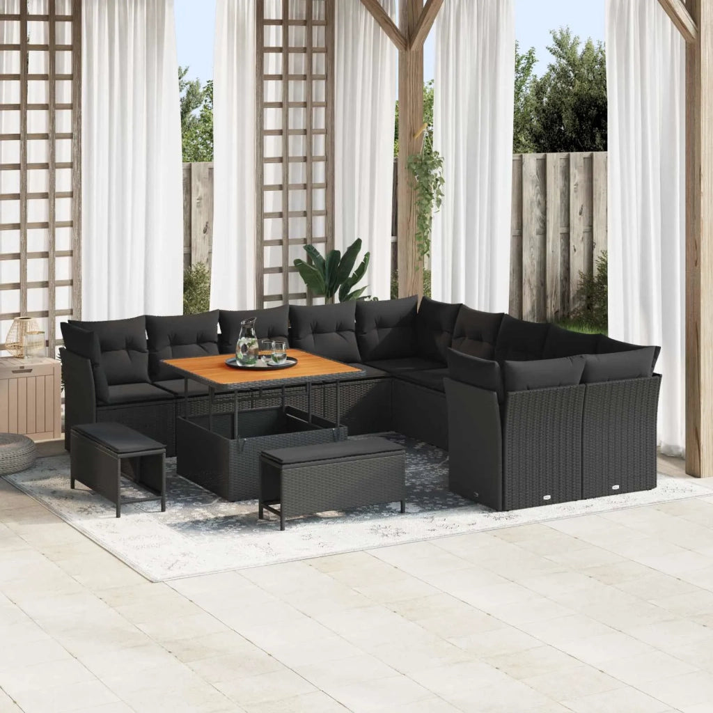 Set Divano da Giardino con cuscino 13 pcs Nero polyrattan 3363484