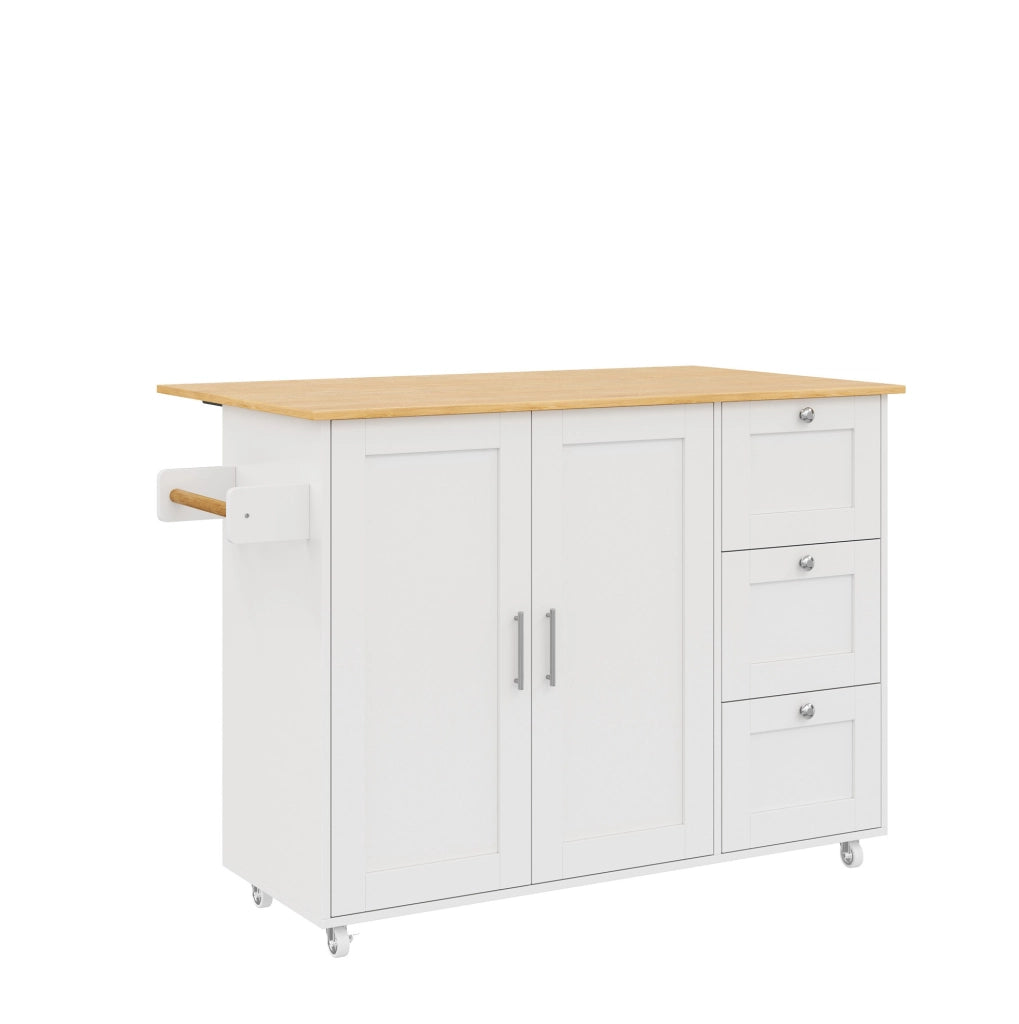 Isola da cucina 135x44x90 cm pieghevole con piano estensibile in MDF bianco naturale