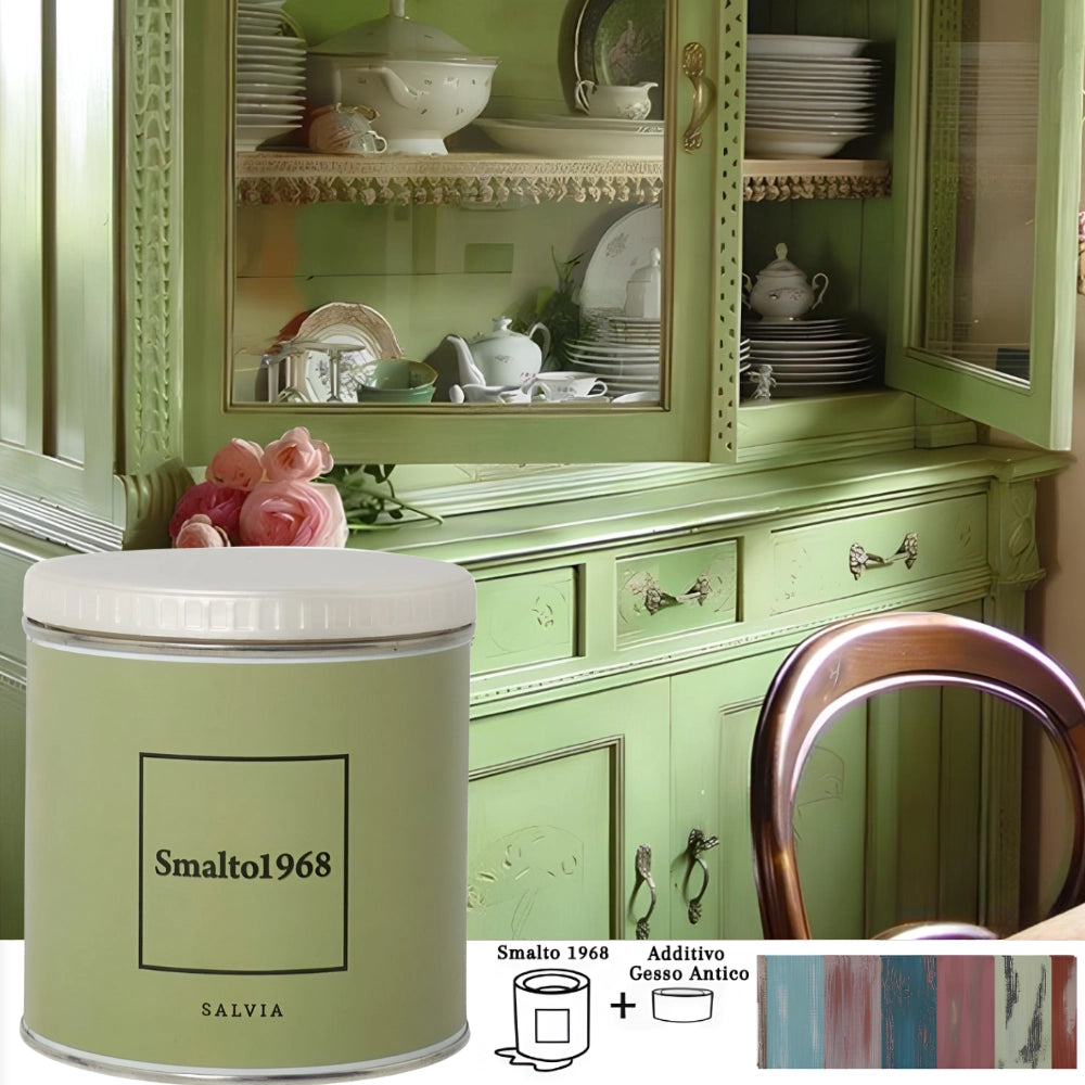 Smalto1968 base acqua gesso antico shabby chic finitura opaca multicolore l 0.5 *** colore- salvia, confezione 1