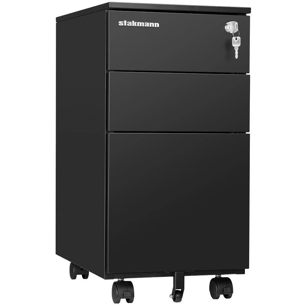 Cassettiera da Ufficio 45x30x60 cm Mobiletto per Documenti con Serratura Asta per Schedario Nero