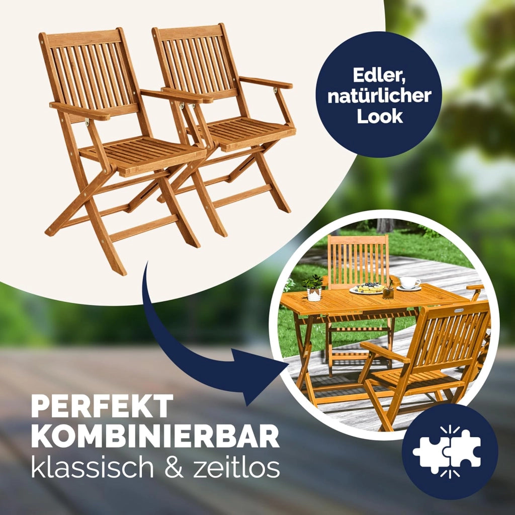 Deuba 2 Sedie da Giardino Sydney Set Pranzo Pieghevoli Legno di Acacia braccioli Certificazione FSC