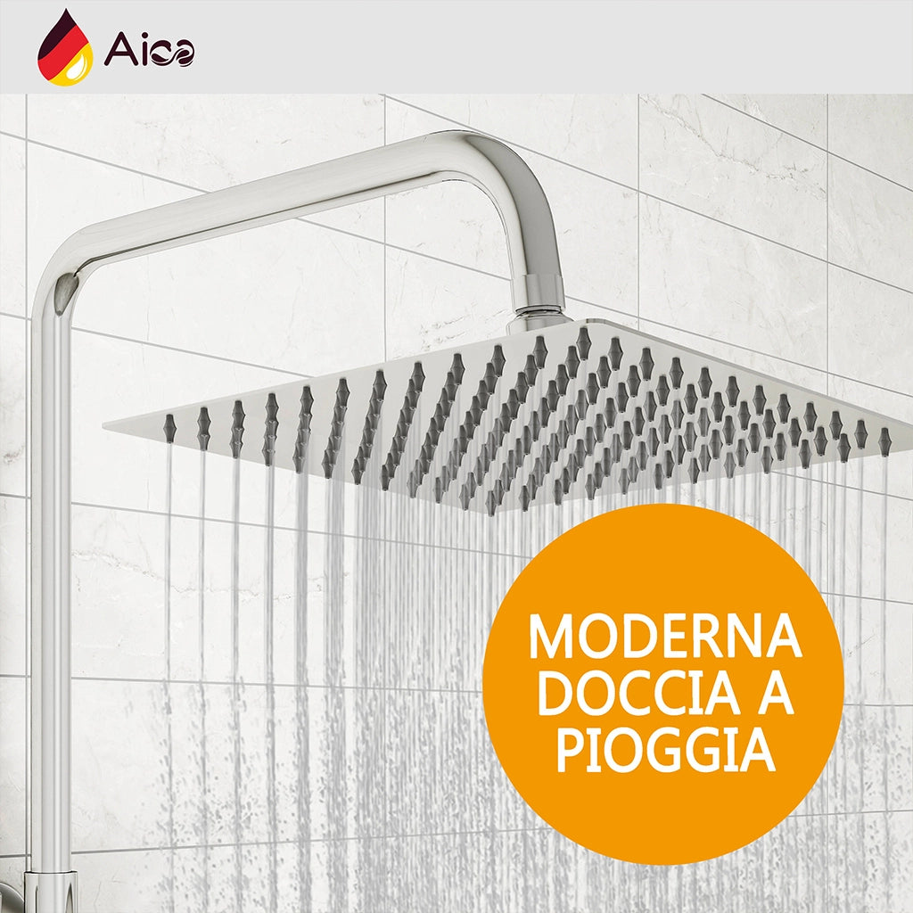 Colonna doccia rotonda completo di miscelatore termostatico rettangolo, soffione quadrato 30x30cm, cromo