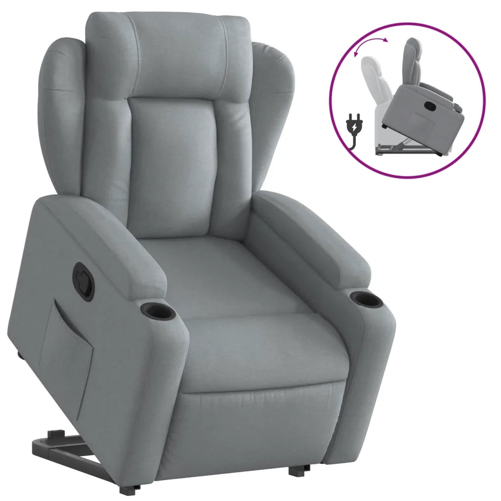 Poltrona | Sedia Relax Alzapersona Reclinabile Grigio Chiaro in Tessuto