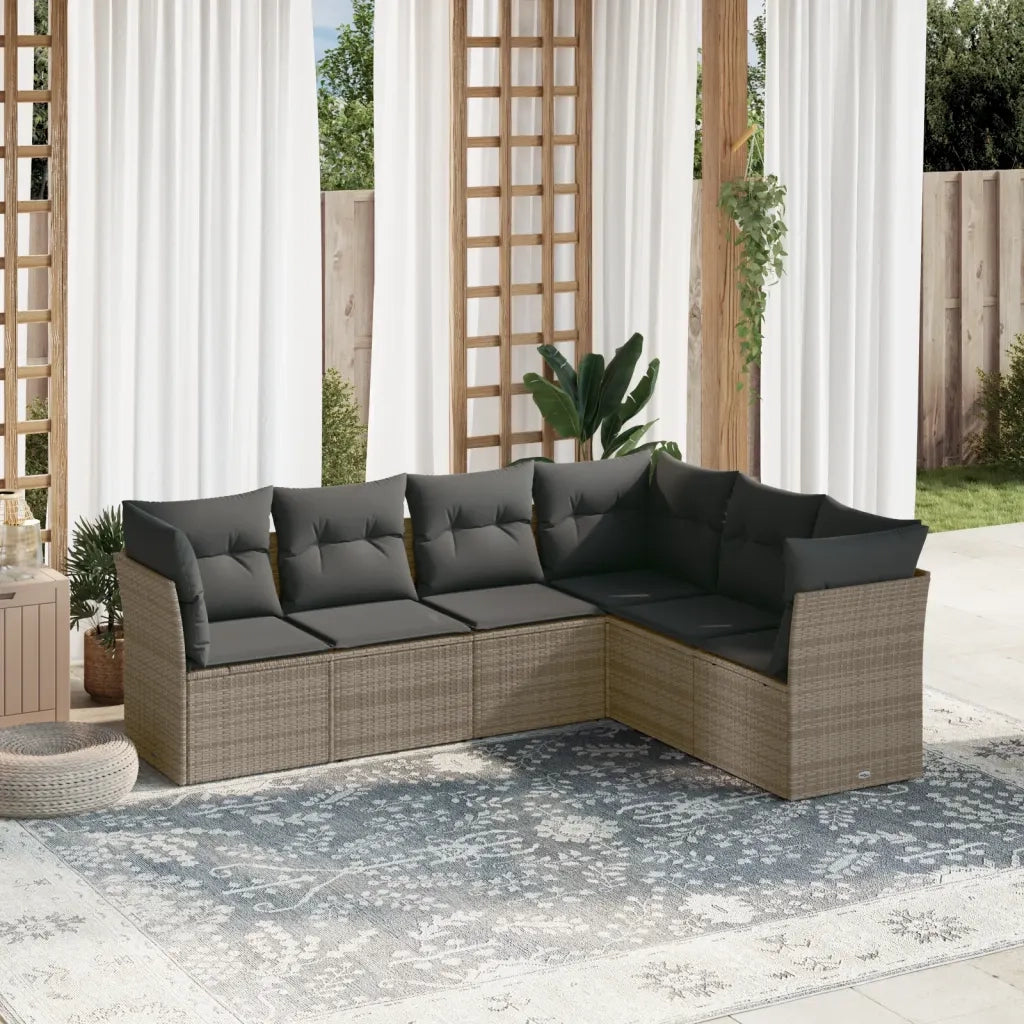 Set Divano da Giardino 6 pz | Set Salotto da Giardino con Cuscini Grigio in Polyrattan