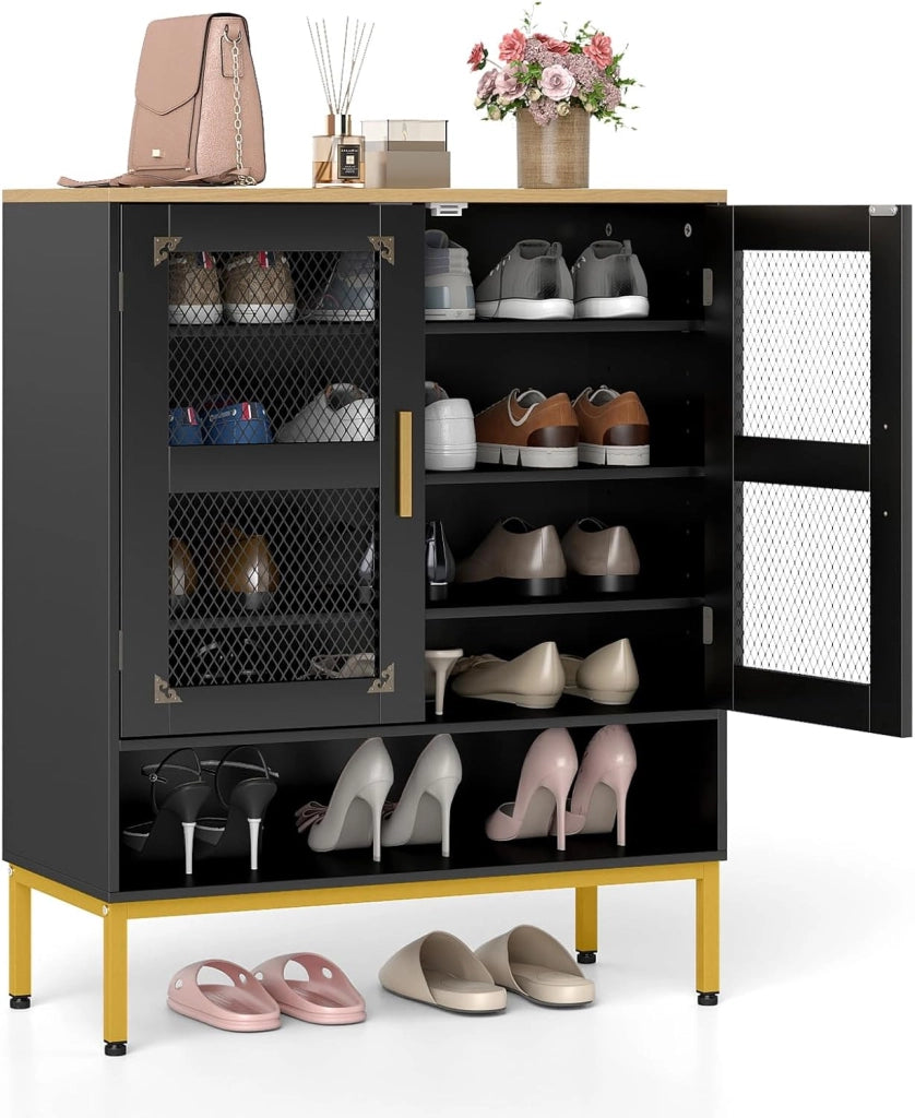 Scarpiera a 5 Livelli, Armadio Porta Scarpe con Porte in Rete, Ripiani Regolabili e Gambe in Metallo Per Ingresso, Corridoio, Armadio e Soggiorno (Bianco,70x35x93 cm)