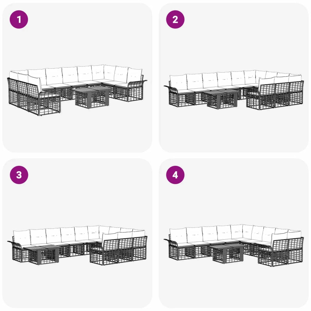 Set Divano da Giardino 11 pz Nero e Grigio scuro polyrattan 3438011