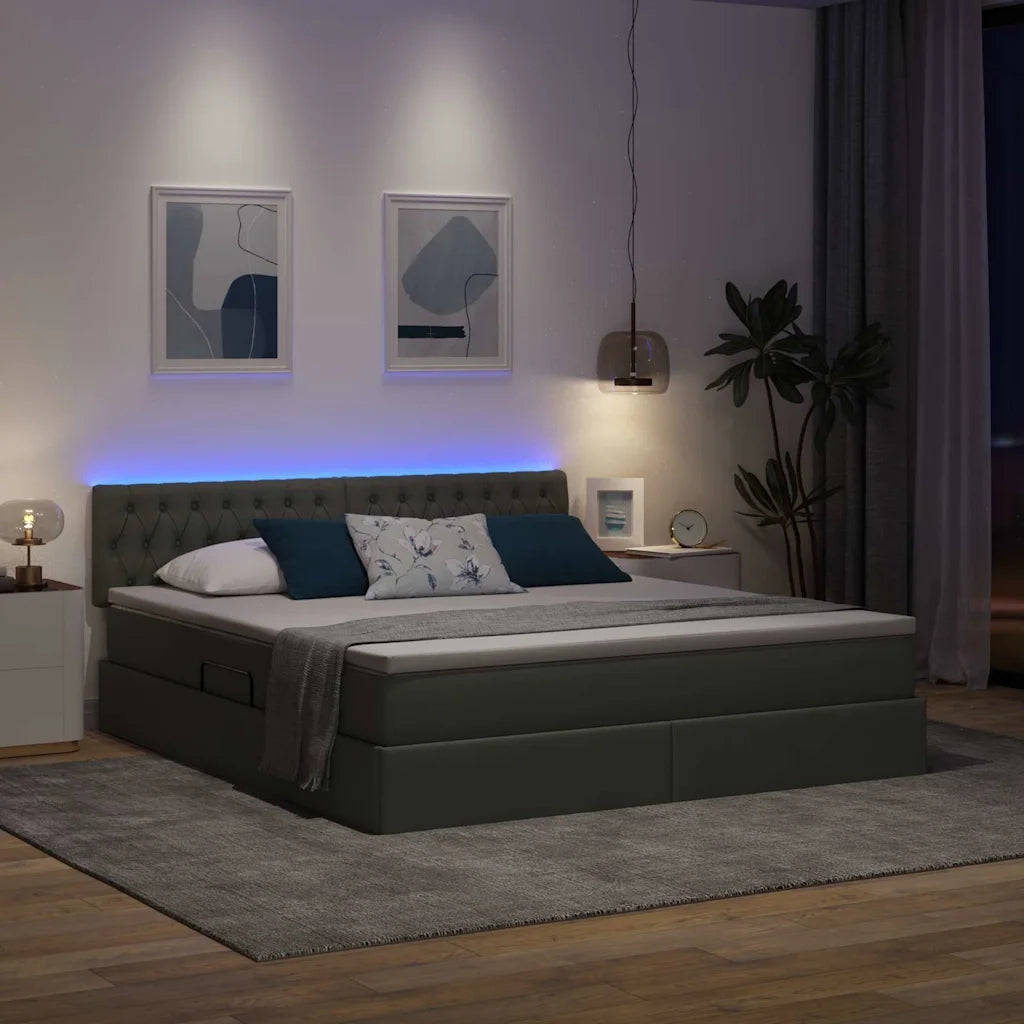 Letto con contenitore e LED Grigio scuro 180 x 200 cm Tessuto 3371224