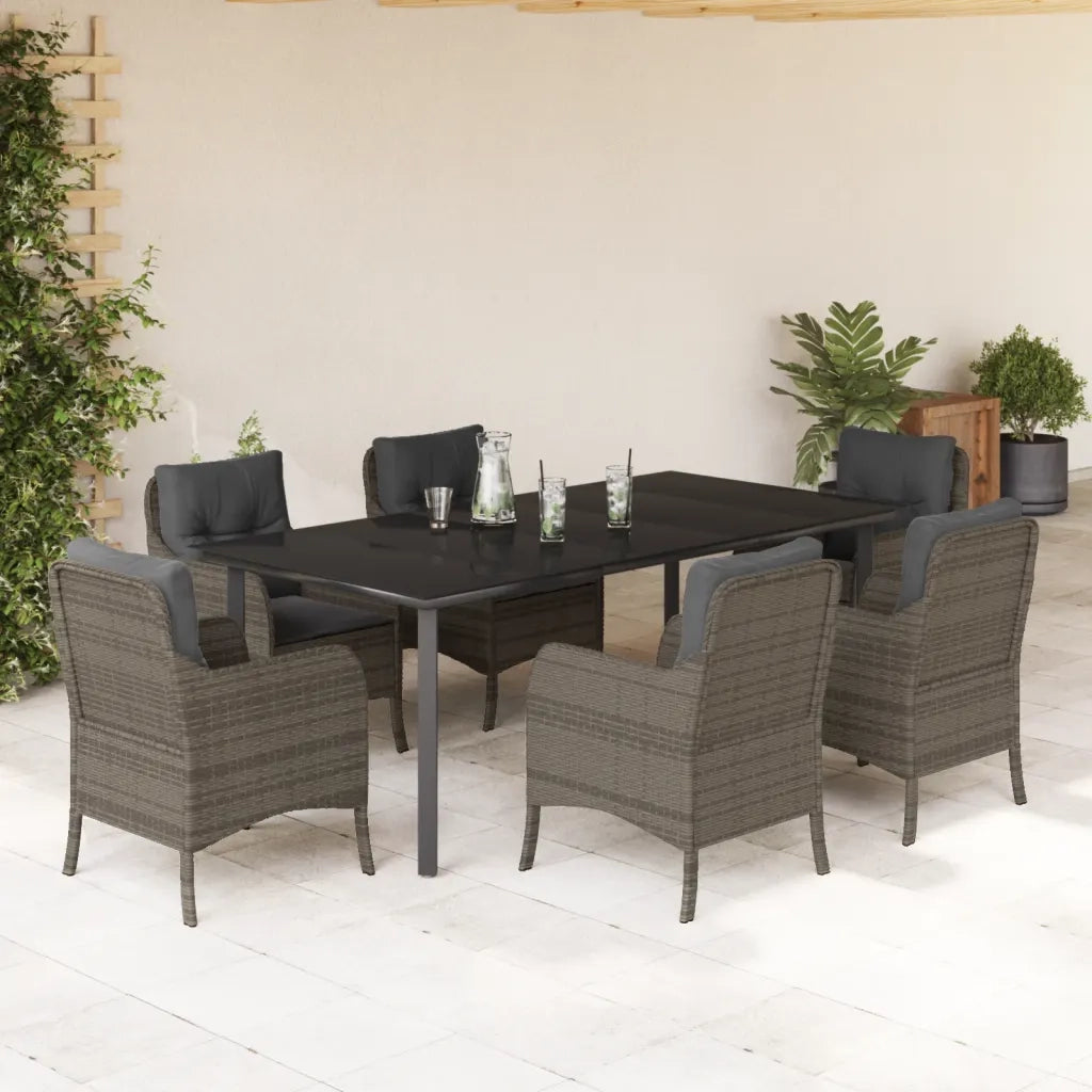 Set da Pranzo da Giardino 7 pz con Cuscini in Polyrattan Grigio 3211960