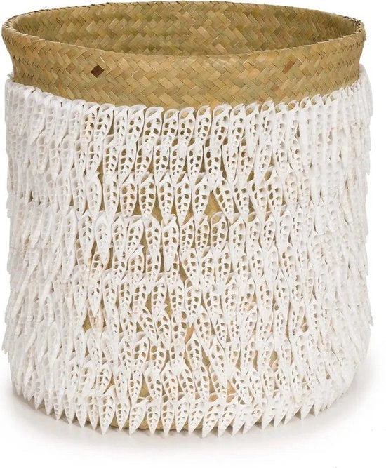Cestino a mano #2 - Cestino decorativo con conchiglie - Esteticamente naturale - 34cm x 34cm x 40cm