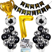 Balloon di compleanno per bambino con pallone da calcio in oro, decorazione per festa di bambino, topper per torta con pallone da calcio in oro, decorazione per festa di bambino, età 7 anni.
