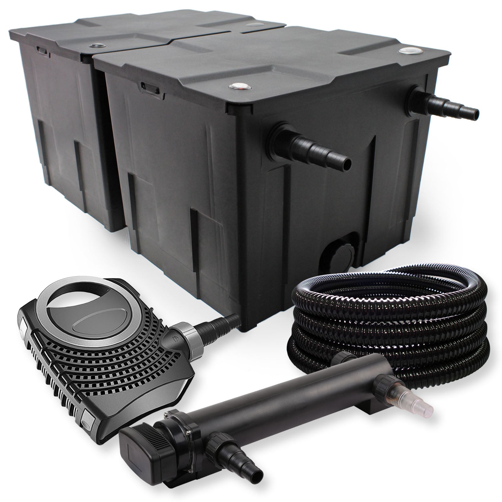 Set Filtro a 2 camere 60000l Chiarificatore UVC 24W 3ª serie Pompa NEO7000 50W Tubo