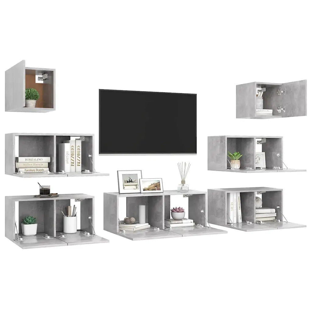 Set di Mobili Porta TV 7 pz Grigio Cemento in Legno Multistrato 3079132