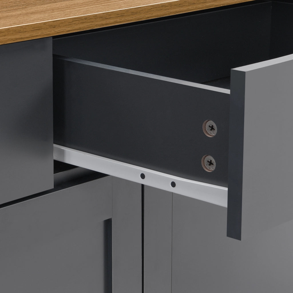 Credenza con 4 Ante e 3 Cassetti; Ripiani Regolabili; Stile Country; in MDF; Nero E Grigio; 160??37??75 cm