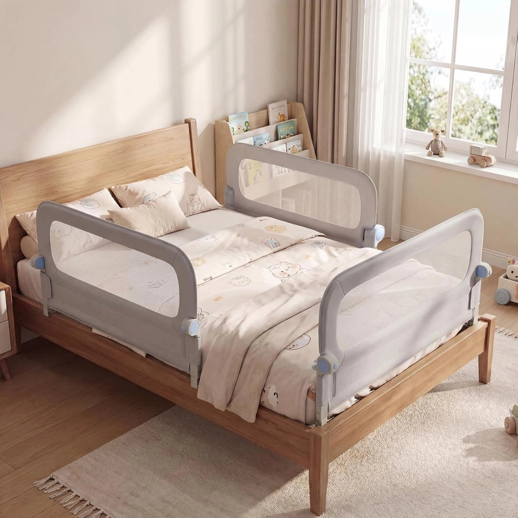 Sponda Letto per Bambini 80/120/150/180 cm, Barriera di Sicurezza per Neonati, Altezza Regolabile a 3 Livelli, Barriera Letto Pieghevole, con Cinghia di Sicurezza (80 cm,Grigio)