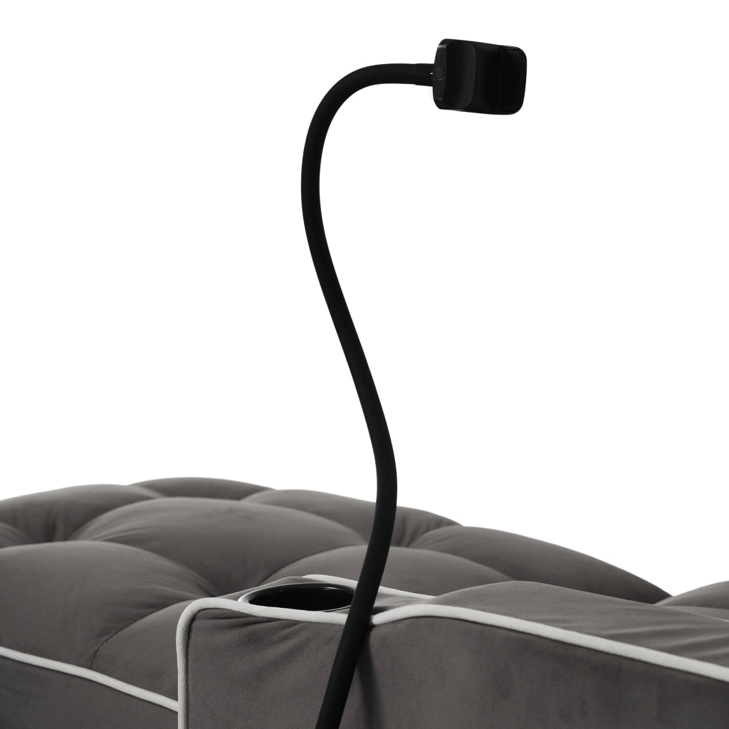 OKWISH Poltrona Letto 3 in 1, Schienale Regolabile con Portabicchieri, Supporto per Telefono e Tasca Laterale, Velluto Grigio Scuro