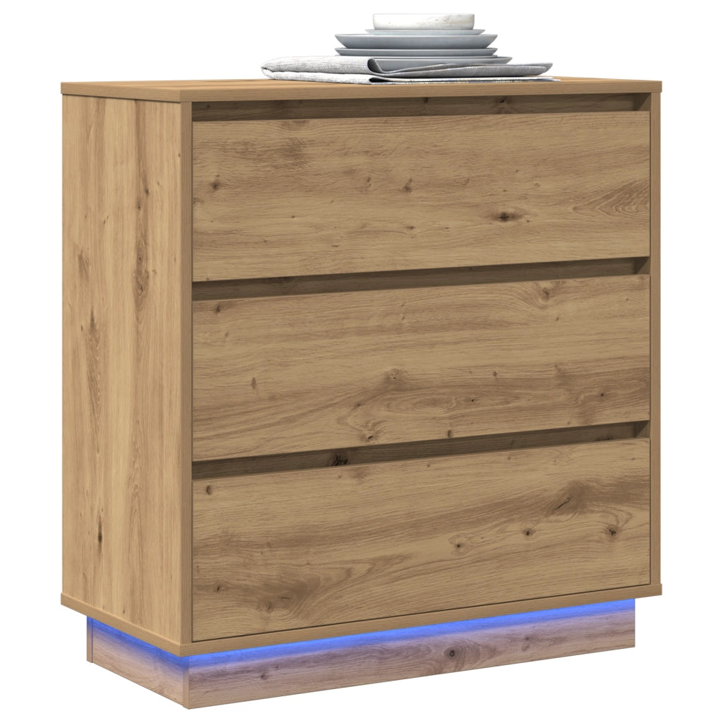 Comodino  con LED Rovere Artigianale 71x34,5x75 cm Legno ingegnerizzato