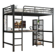 Letto a Soppalco Singolo con Scrivania; 5 Vani e Griglia in Metallo 90×200 cm; senza Materasso; Nero