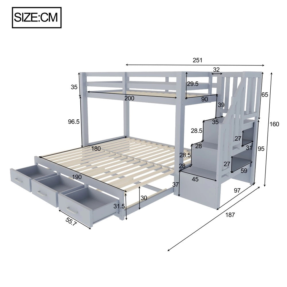 Letto a Castello con Cassetti e Rete a Doghe ¨C Xylo ¨C Legno Grigio 90x200 cm