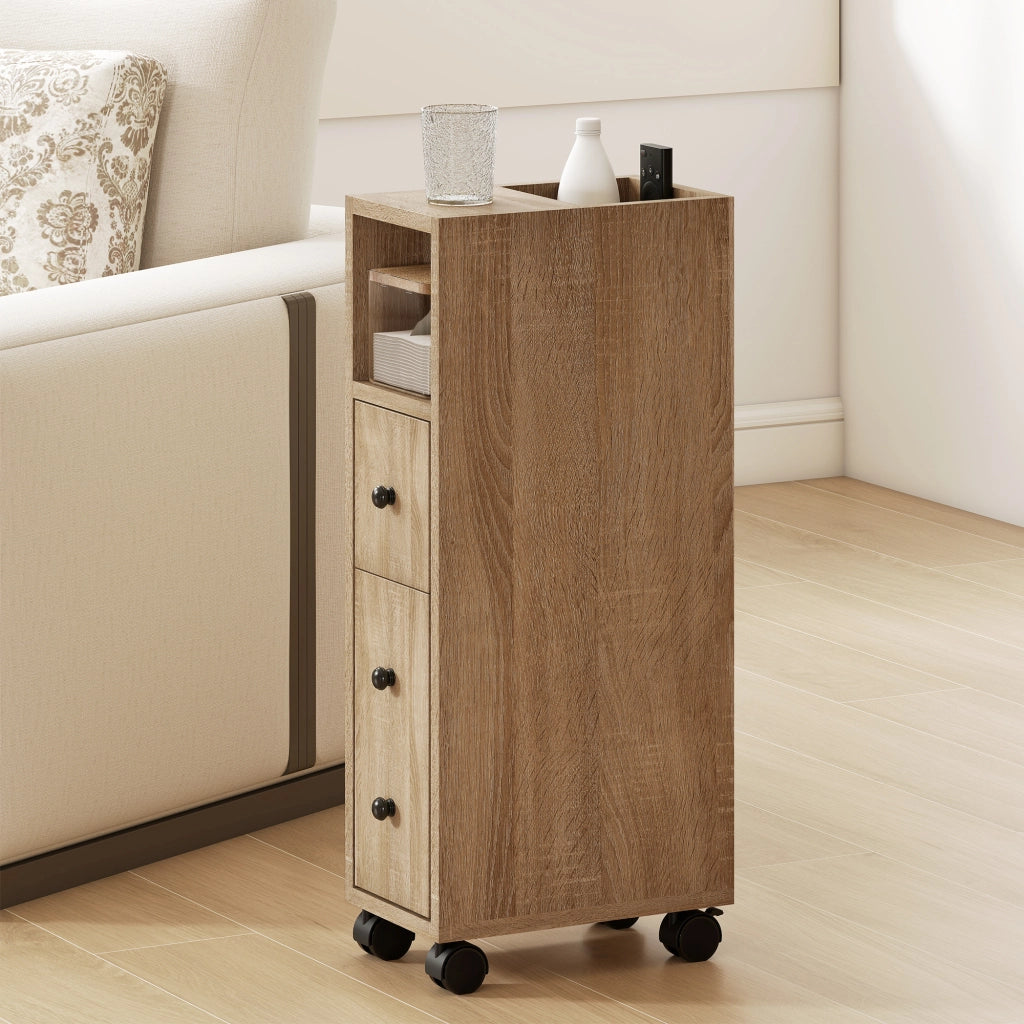 Mobile Bagno con Cassetto e Armadietto ¨C Zephmum ¨C Legno Rovere 18x30x68.5 cm