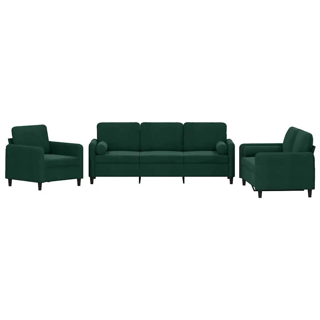 Set di Divani 3 pz con Cuscini Verde Scuro in Vellutocod mxl 128136