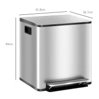 Bidone Immondizia a 2 Sezioni da 15L a Pedale con Coperchio Silenzioso, in Acciaio Inox e PP, 41.8x36.7x44 cm