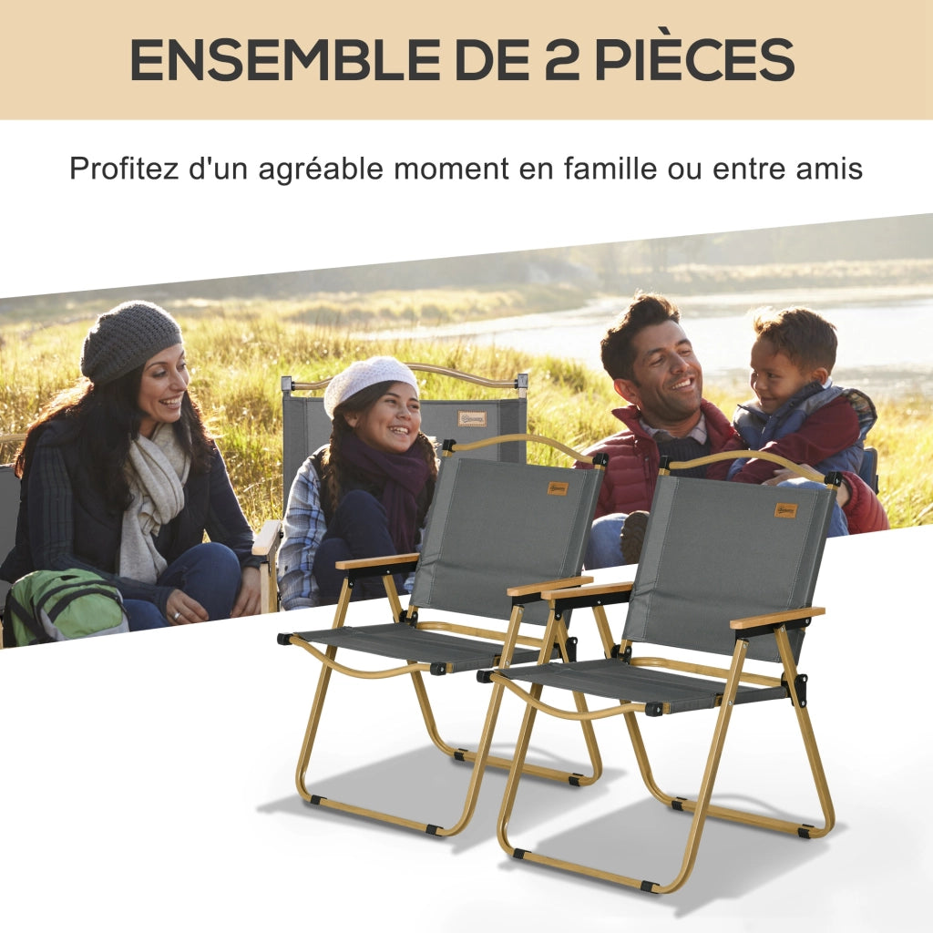 Set 2 Sedie Pieghevoli da Campeggio ¨C Xylo ¨C Tessuto Oxford Struttura Metallo Grigio Scuro