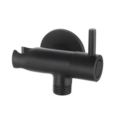 Supporto doccia nero opaco design tondo con rubinetto da arresto