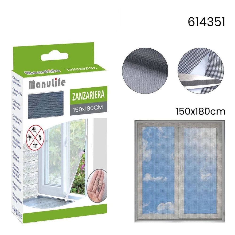 Trade Shop - Zanzariera Adesiva Velcro Per Finestra Grigia 150x180cm Protezione Dagli Insetti 614351 -