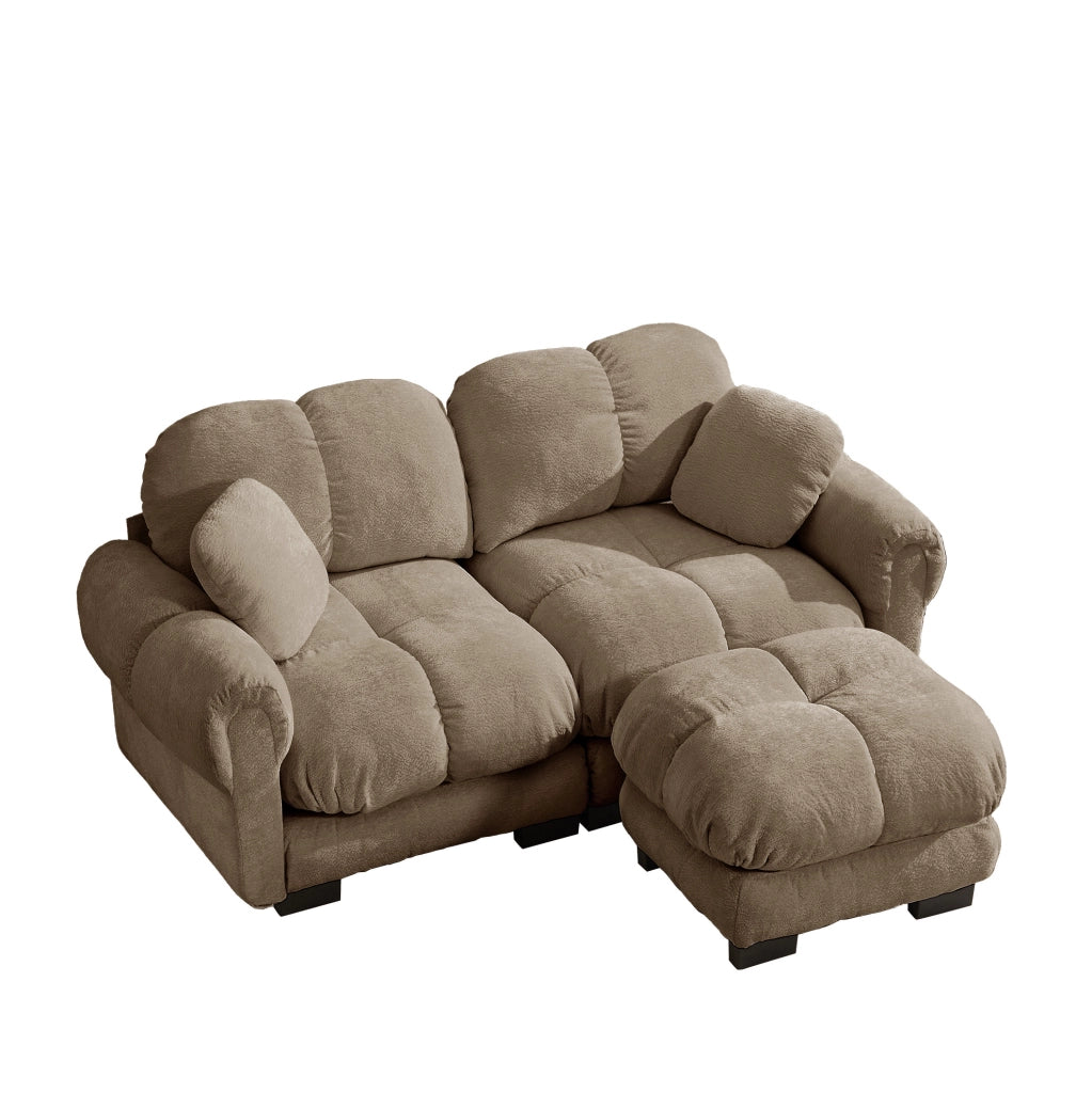Divano Angolare Modulare Chenille 2 Posti con Pouf Mobile, Marrone, 190x149x90 cm