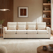 Divano Lineare 4 Posti con Tasche Laterali e 4 Cuscini Lombari, in Lino Beige 264 × 83 × 87 cm