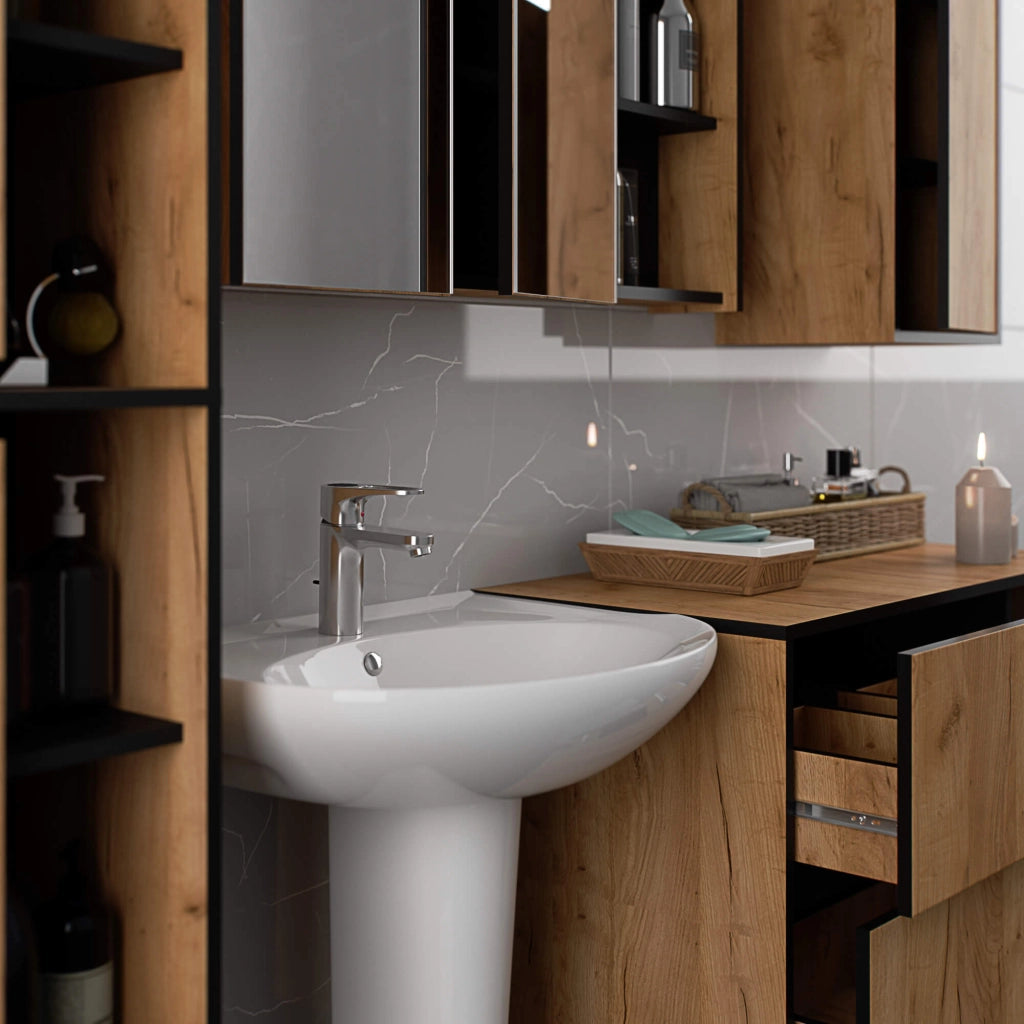 Pensile bagno con specchio VAMI Rovere Craft, Nero 90 cm 2 ante 90x15x75 cm