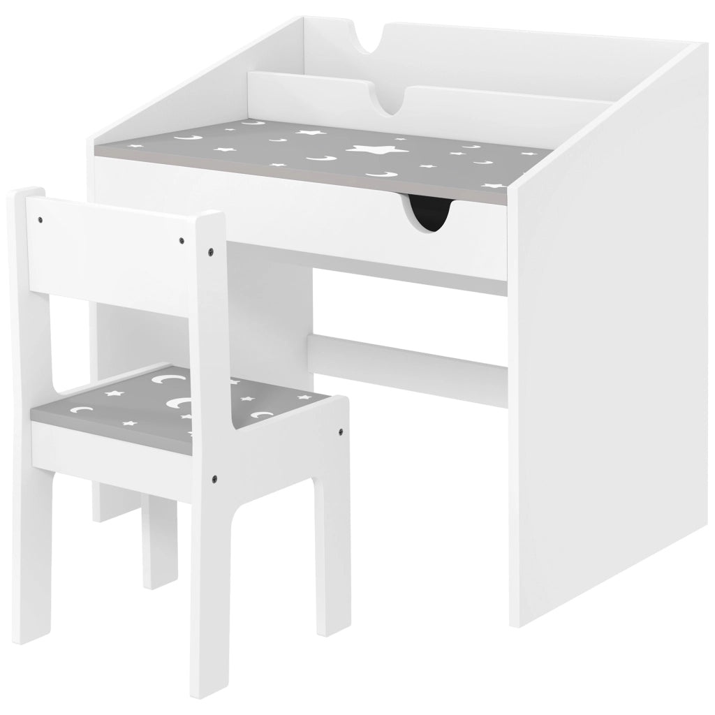 Scrivania per bambini con sedia ¨C zephmum ¨C Grigio, con cassetto e scaffale, motivo stellato