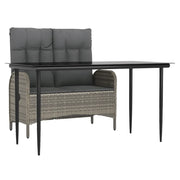 Set da Pranzo da Giardino 2 pz | Set Salotto da Giardino con Cuscini in Polyrattan Grigio