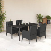 Set da Pranzo da Giardino 5 pz Nero con Cuscini in Polyrattancod mxl 113585
