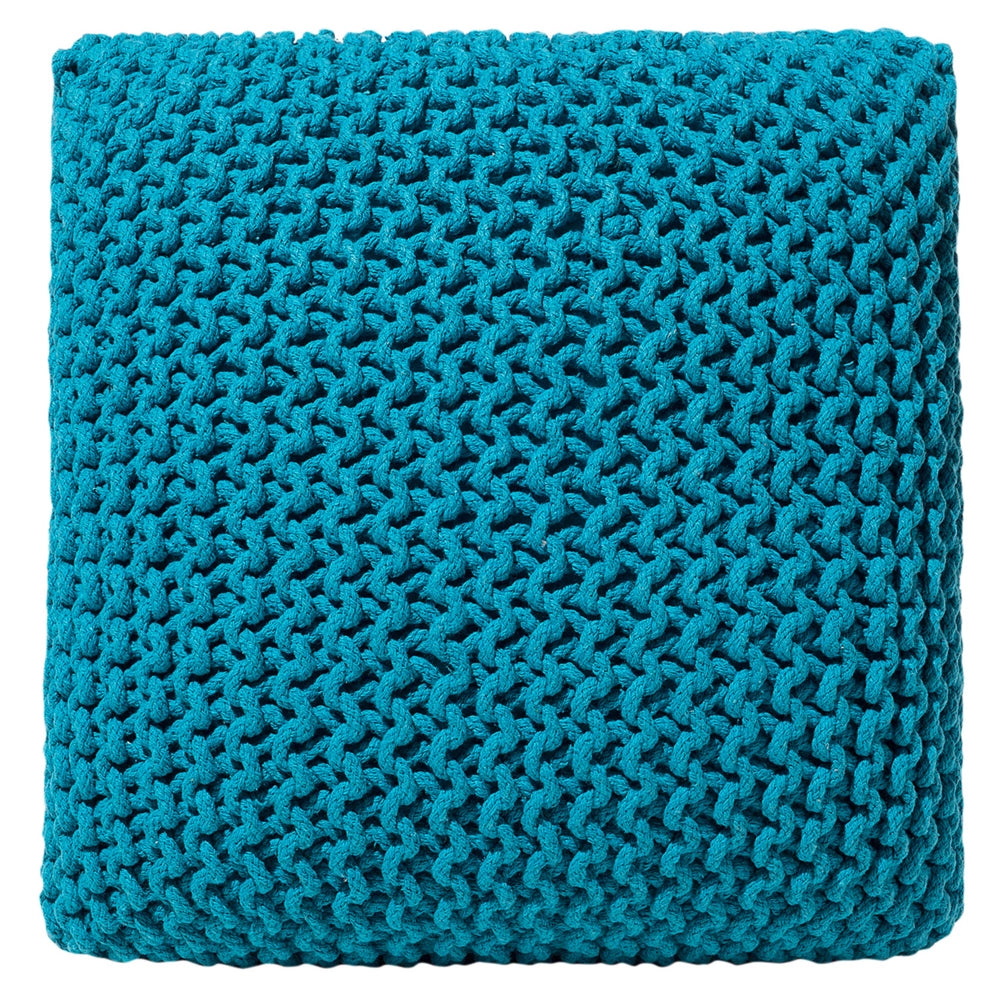 Pouf ottomana blu in cotone lavorato a maglia perline EPS riempimento quadrato piccolo poggiapiedi 50 x 50 cm