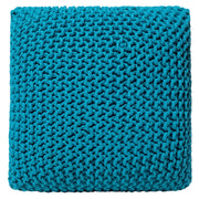 Pouf ottomana blu in cotone lavorato a maglia perline EPS riempimento quadrato piccolo poggiapiedi 50 x 50 cm