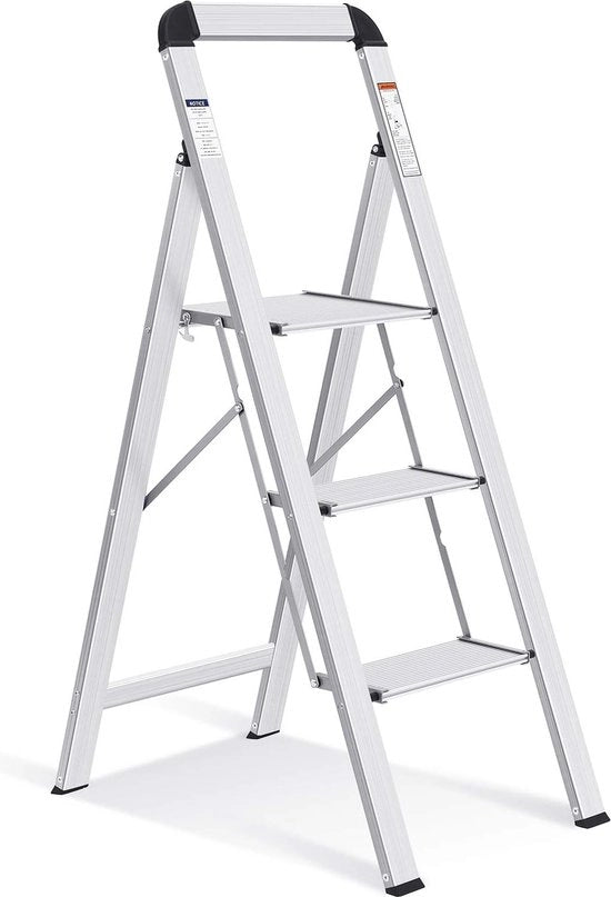 Scala a Più Livelli in Alluminio 3 Gradini, Scaletta Portatile a Vela Sottile con Superficie Antiscivolo, Scaletta di Cucina con Blocco di Sicurezza, Scaletta a Vela Portatile con Maniglia, Scaletta Portatile per Cucina, Bijkeuken e Armadi in Argento