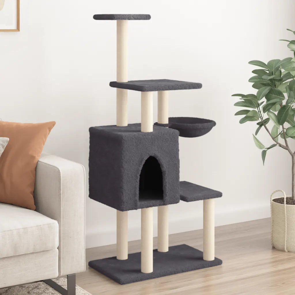 Albero per Gatti con Tiragraffi in Sisal Grigio Scuro 131 cm 172129