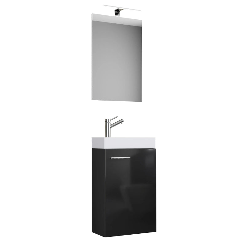 LineaViva di Ezooza Mobile Sospeso con lavabo in ceramica di alta qualità e specchio con luce a led, Nero , lavabo Bianco
