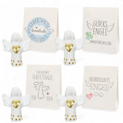 Set di 4 Angeli Protettori Mini - Dimensioni: circa 5 cm - Angeli Portafortuna - Angeli dell'Amicizia - Angeli Postali - Materiale Poliester con Cuore d'Oro - Angeli Portafortuna