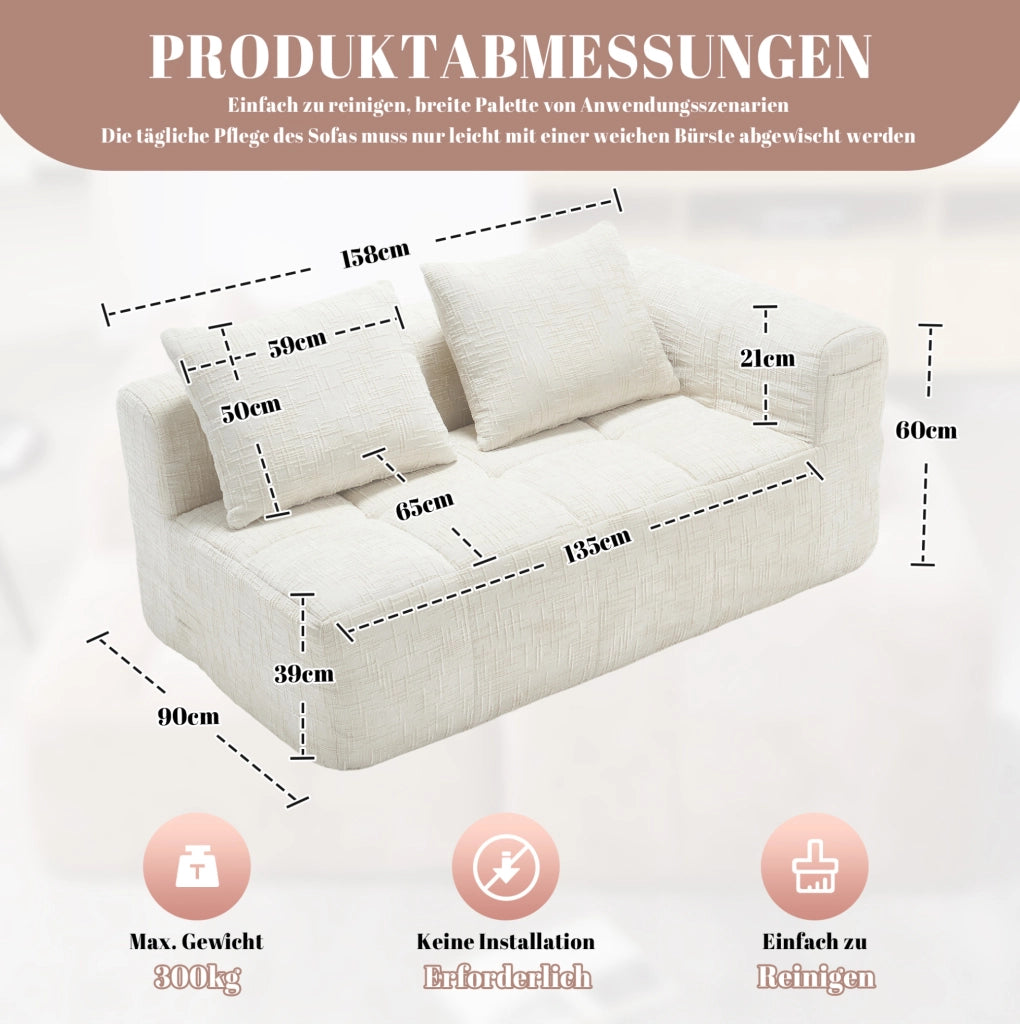 Divano chaise longue in ciniglia beige con tasche laterali
