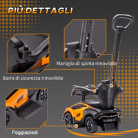 Auto Macchina Cavalcabile per Bambini Licenza Lamborghini Design 2 in 1 con Manubrio Passeggino Arancione e Nero