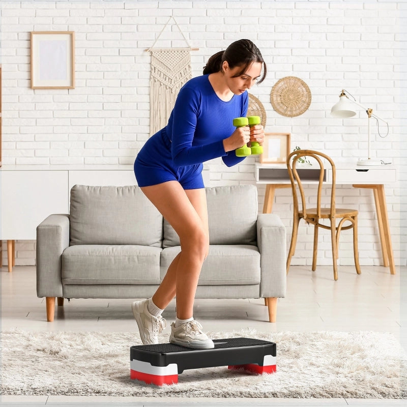 Stepper aerobico, altezza regolabile su 2 livelli, 68 x 28 x 15 cm, nero+grigio+rosso