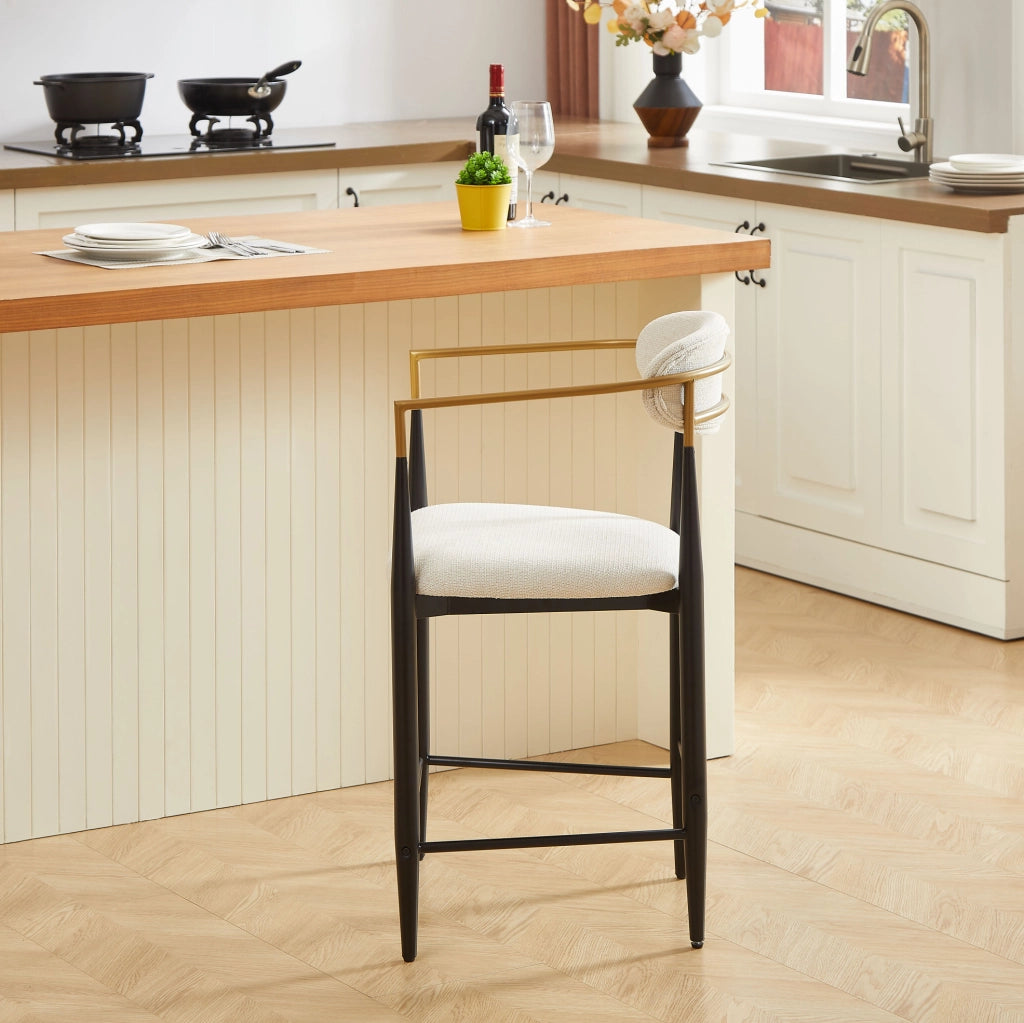 Set 2 sedie con braccioli in tessuto beige nero e oro