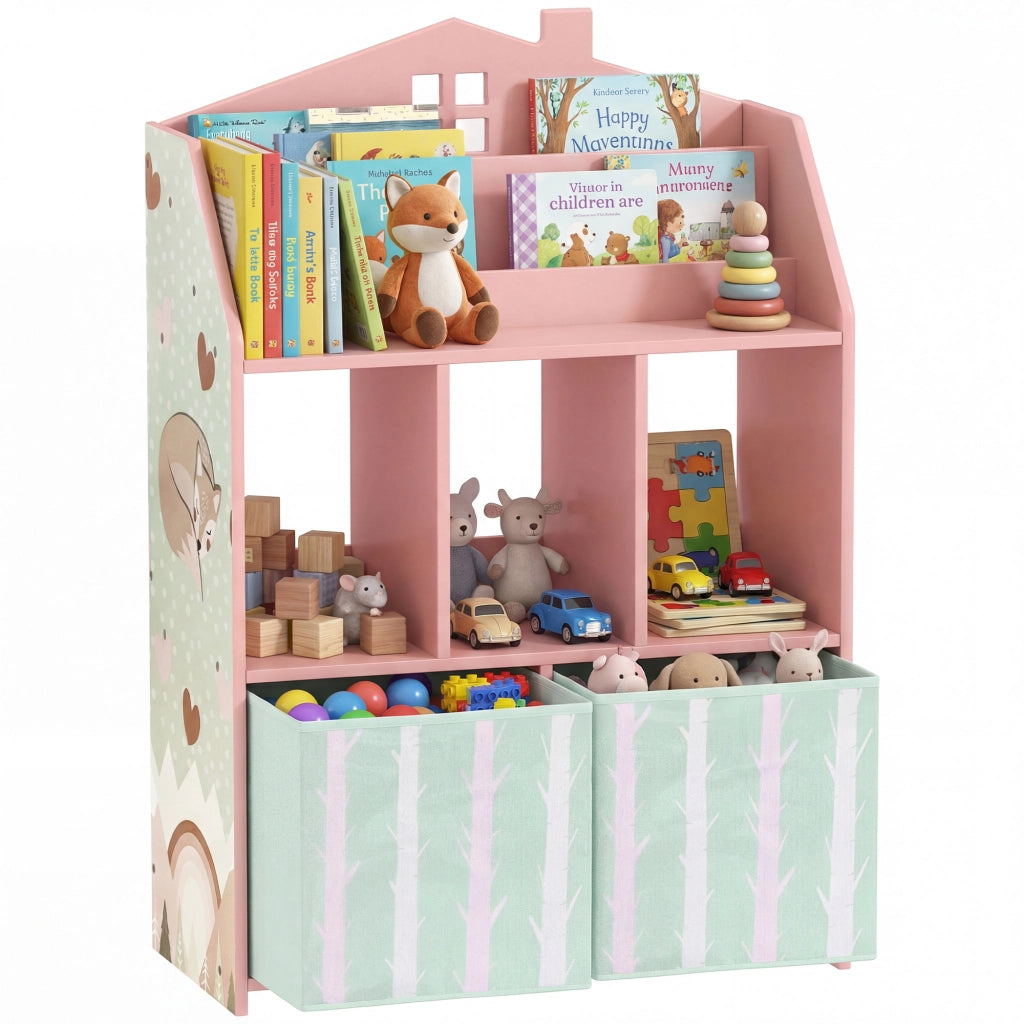 Libreria Bambini con Cassetti e Scaffali ¨C zephmum ¨C 62.5x30x91.5 cm, Rosa