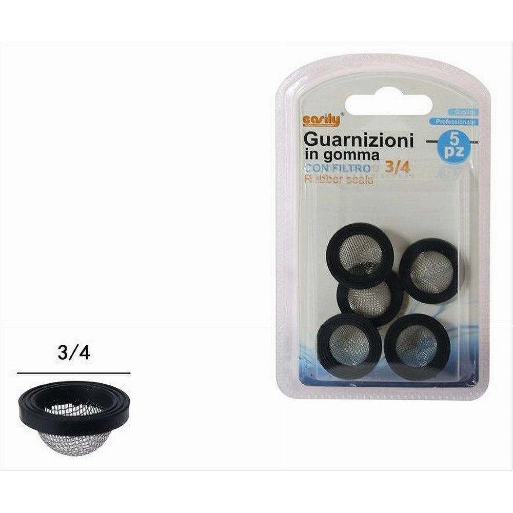 Trade Shop - Set 5 Pz Guarnizioni In Gomma Nera Con Filtro Rete Convessa In Acciaio 3/4 52446 -